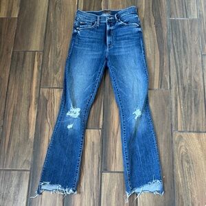 MOTHER Straight Leg Distressed Blue Jeans